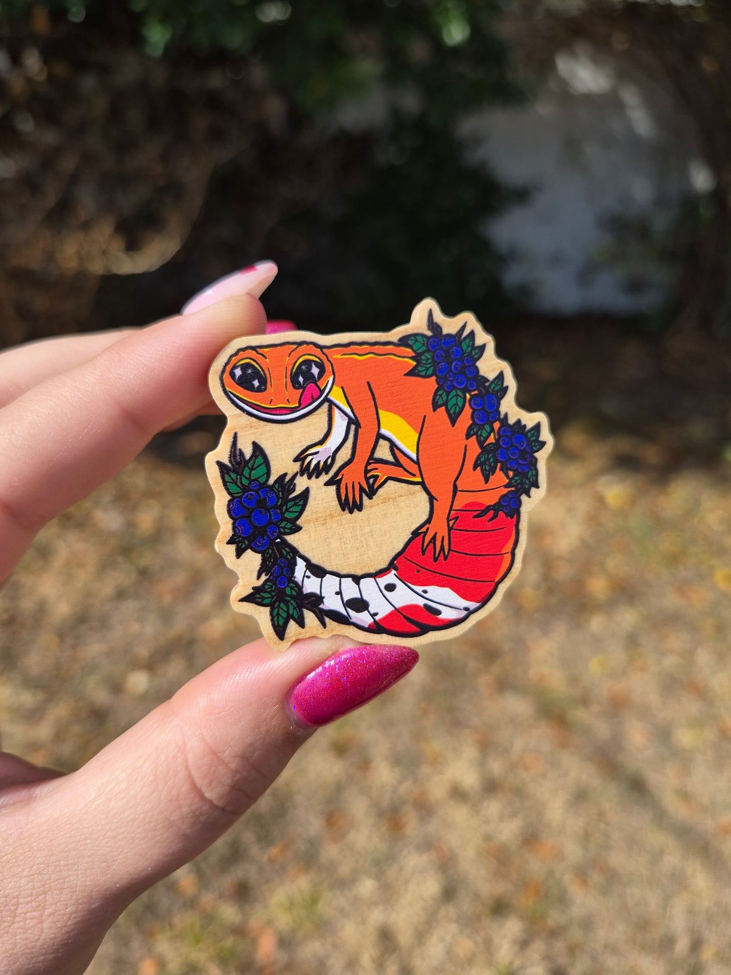 Leopard Gecko (Tangerine Morph) 2" Wooden Pin