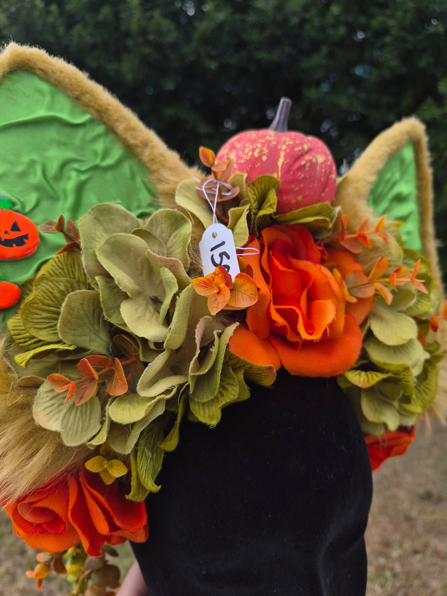 "Pumpkin Spice Wolf" Green and Orange Large Canine-Eared Flower Crown