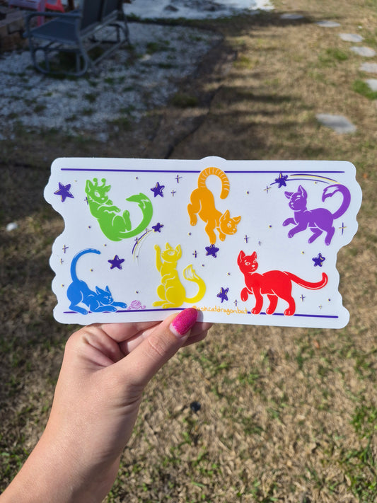 Rainbow Space Cats 8" Clear Matte Sticker