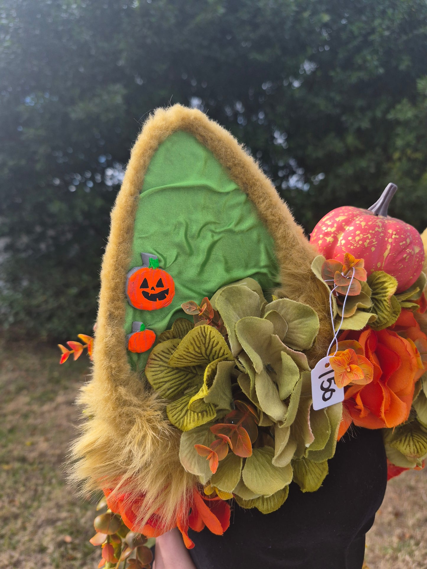 "Pumpkin Spice Wolf" Green and Orange Large Canine-Eared Flower Crown