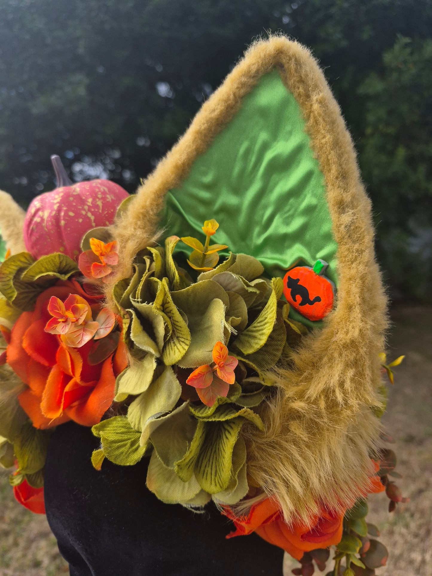 "Pumpkin Spice Wolf" Green and Orange Large Canine-Eared Flower Crown