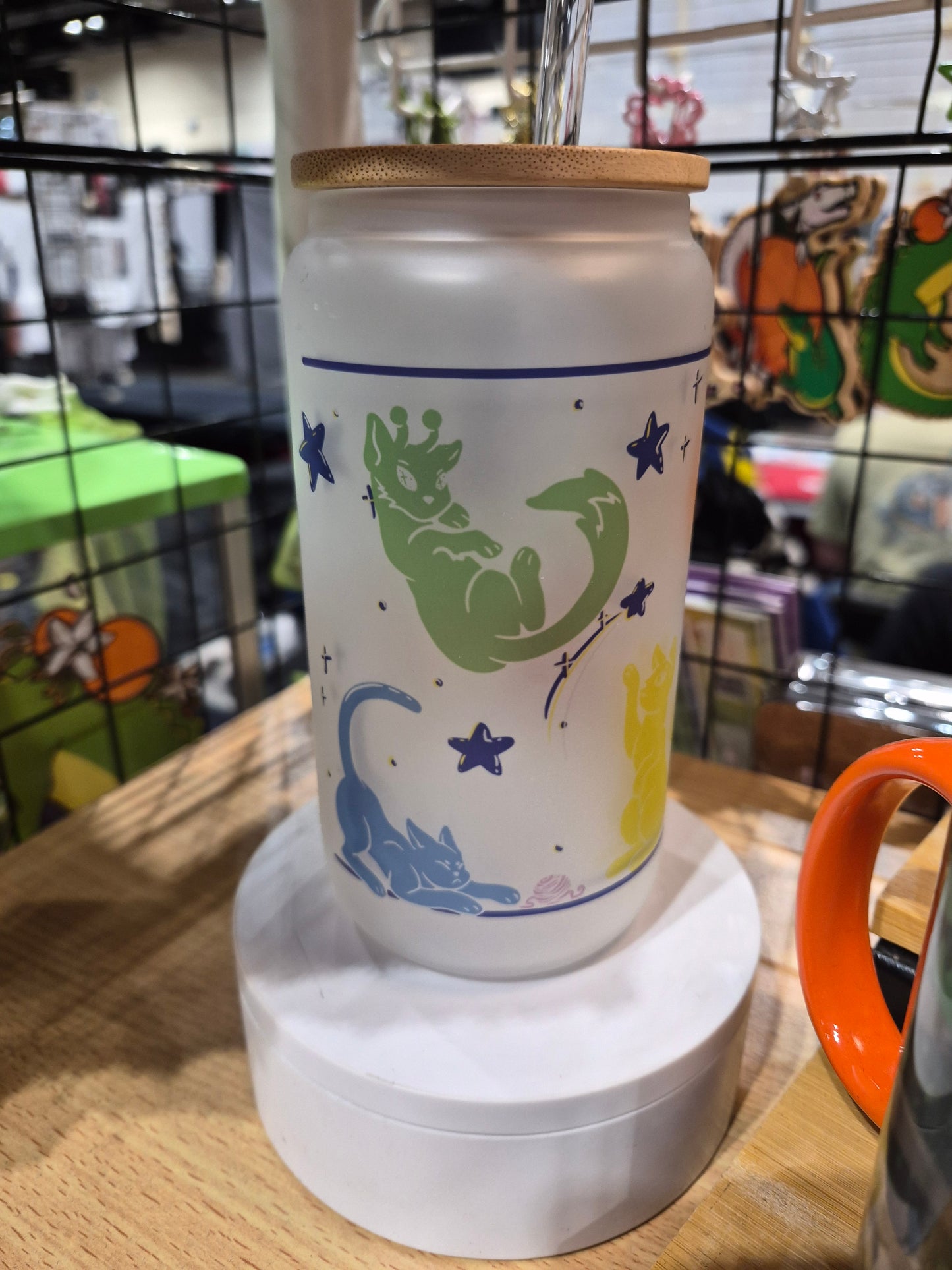 Rainbow Space Cats 16oz Glass Can