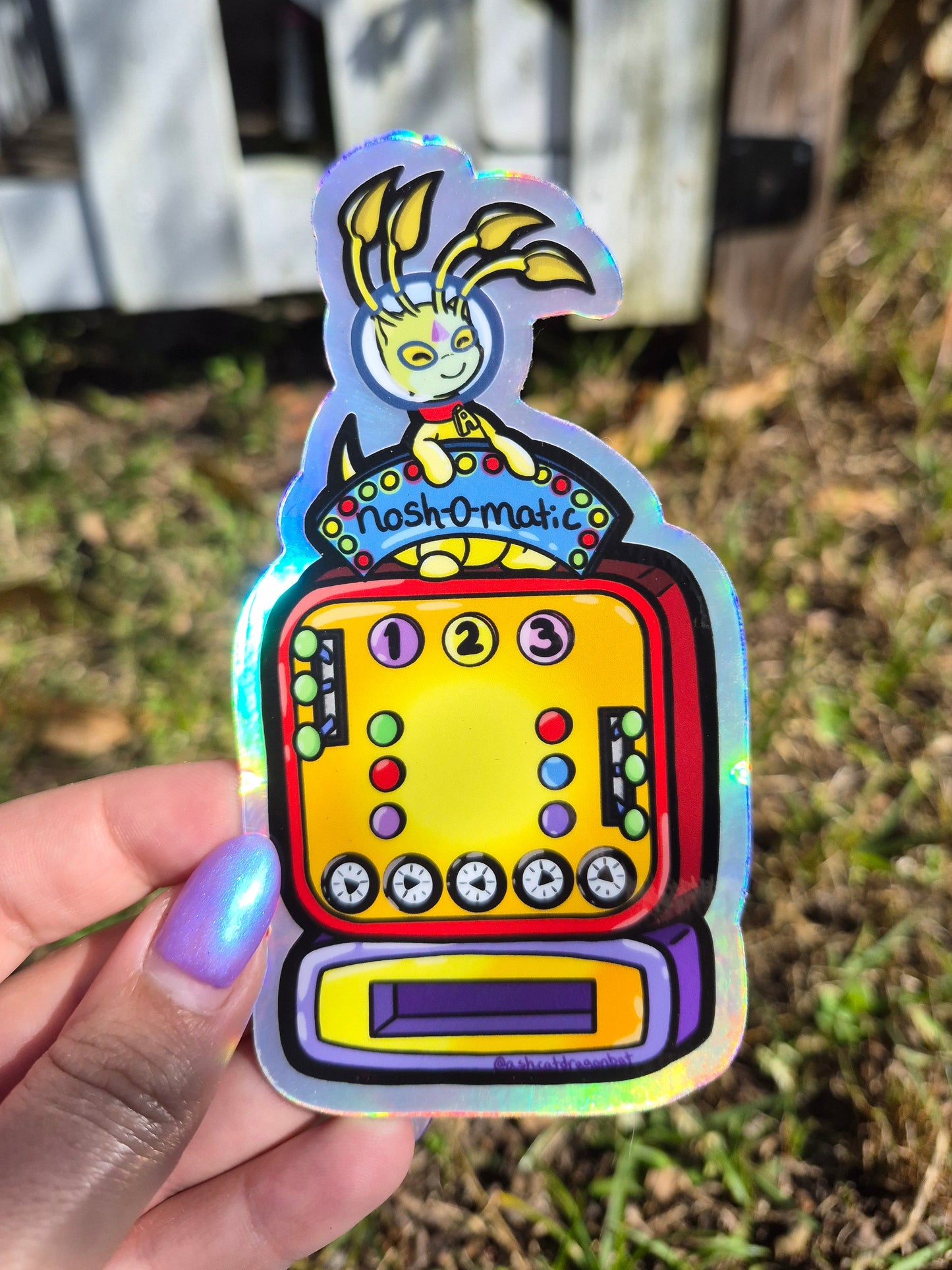 Alien Vending Machine Virtual Pet 5" Holographic Sticker